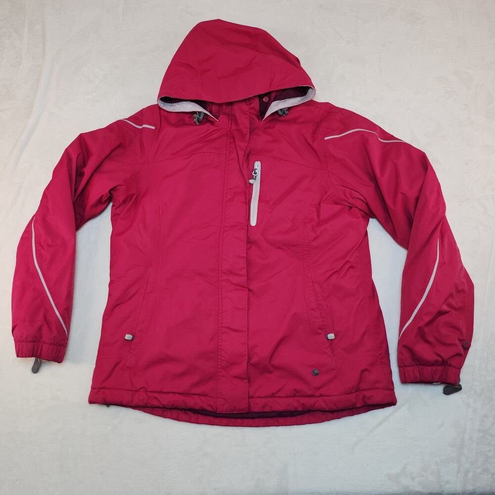 Lands End Winter Jacket Womens Medium Pink White Snowboarding Skiing Hooded